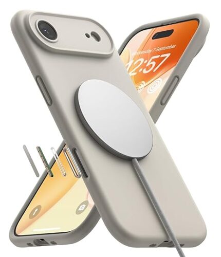 Ringke Silicone Magnetic Case for iPhone Air (17 Air) – 3-Layer Liquid Silicone Back Cover with Strong MagSafe Support, Stone Color