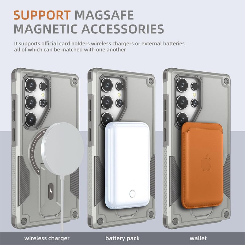 Magnetic Kickstand Back Cover Case for Samsung Galaxy S24 Ultra – Grey (Shockproof Armor Design) - Image 4